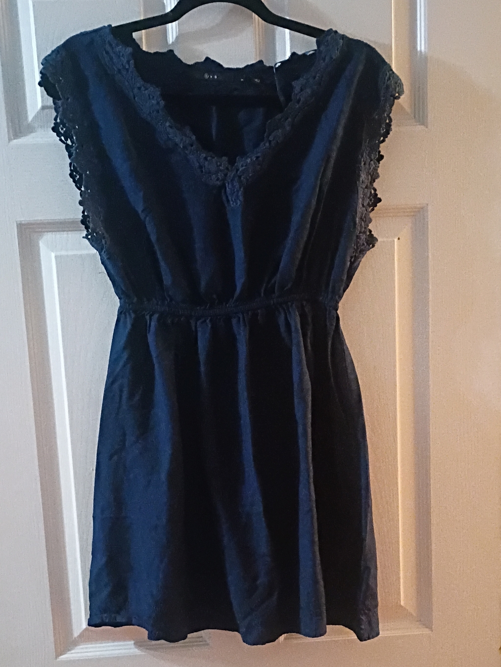 Navy Lace-Trim V-Neck Women's Dress